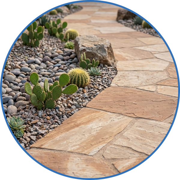 Elegant flagstone pathway installed in a desert garden setting.