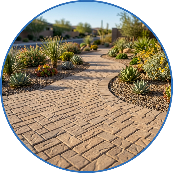 Elegant paver walkway installed in a modern desert landscape