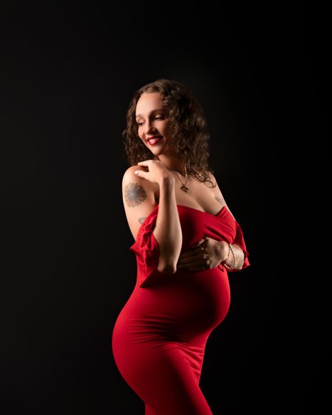 Maternity Photography Murfreesboro TN Red Dress Studio Portrait