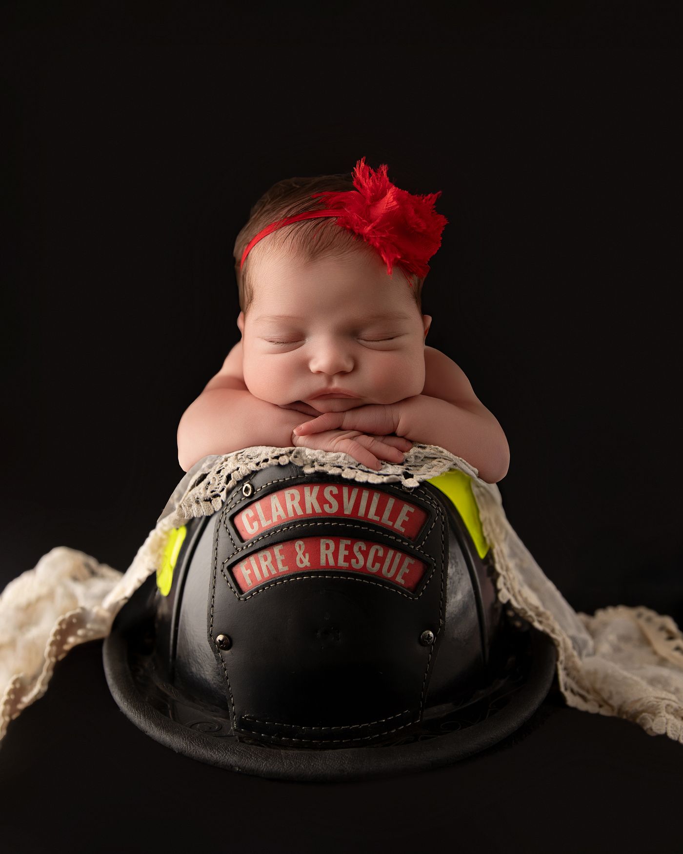 Firefighter hat with newborn