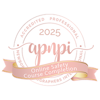 Accredited Professional Newborn Photographers International (APNPI) 2025 certification badge awarded to Kelly Saxon Photography for Newborn safety and professional excellence APNPI Certified Newborn Photographer 2025- Kelly Saxon Photography