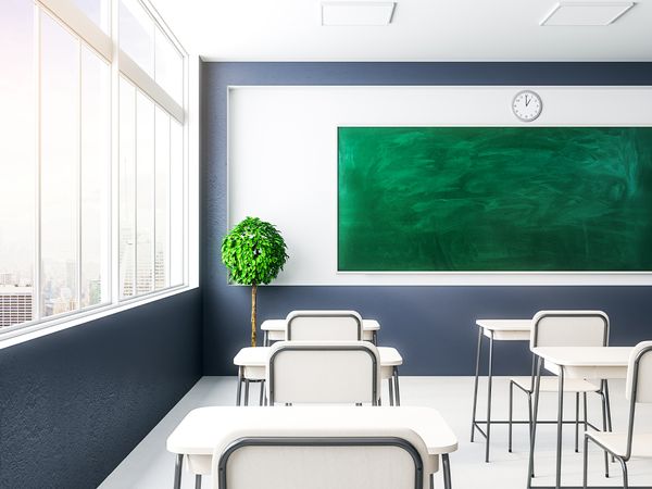 A school classroom with clean floors.