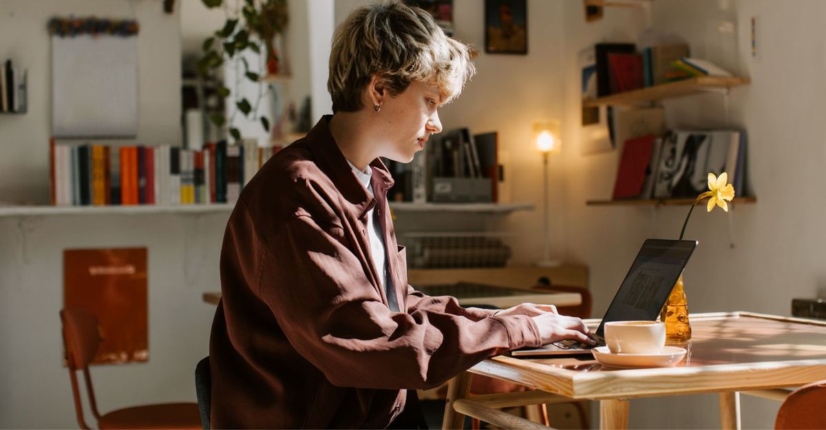 woman working remotely from a laptop