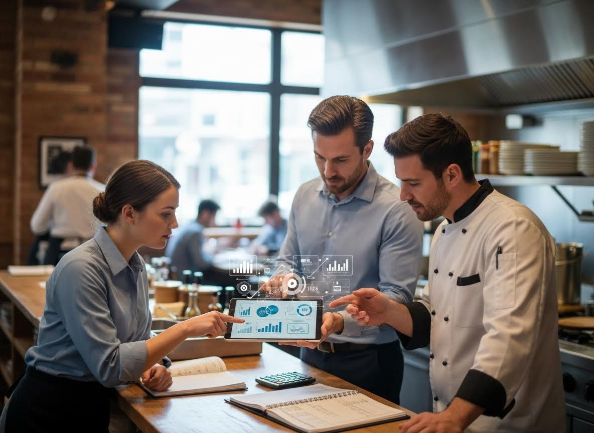 Restaurant Staff Analyzing Data on Tablet