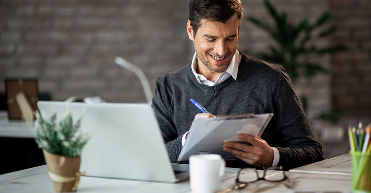 image of a business owner getting their taxes ready