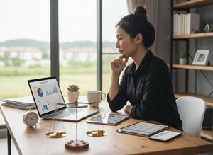 Professional Woman Analyzing Data in Home Office