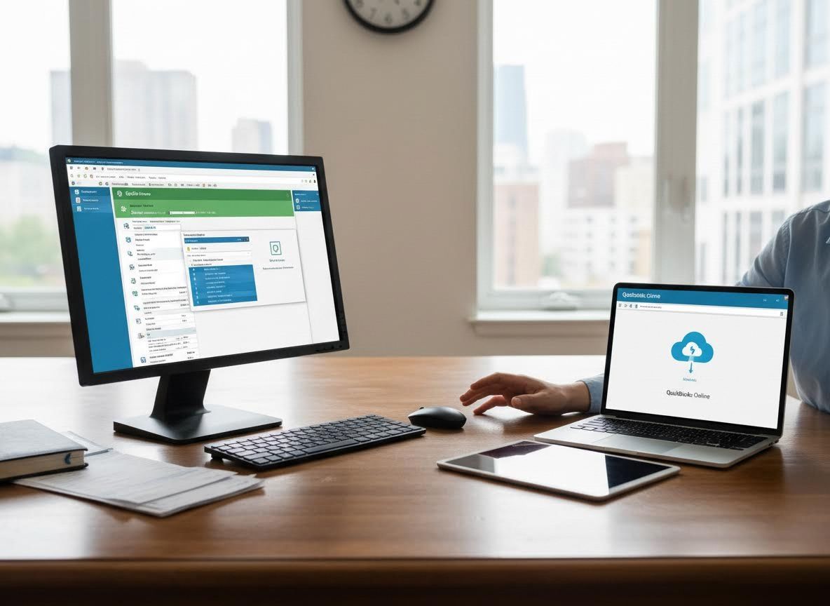 Person working with business software on multiple screens