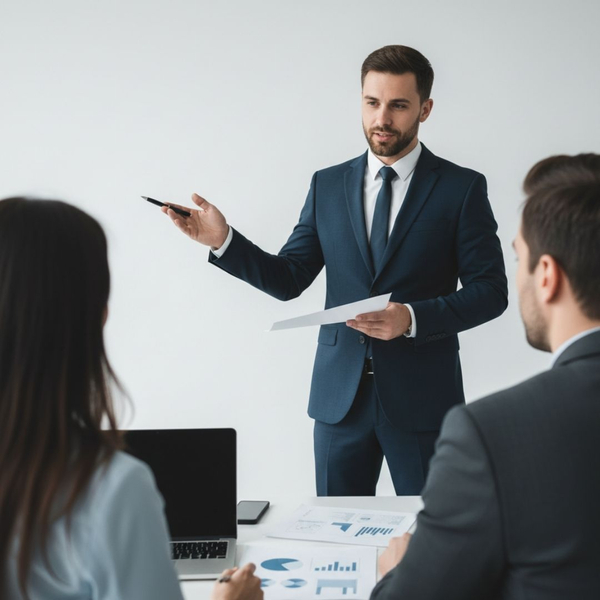 Entrepreneur presenting business plan to partners