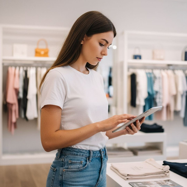 Small business owner managing inventory in a retail space