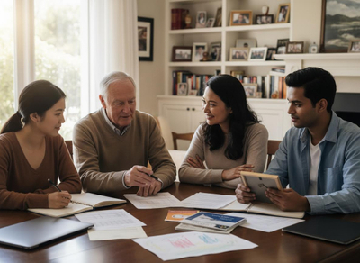 Multigenerational Family Discussing Documents
