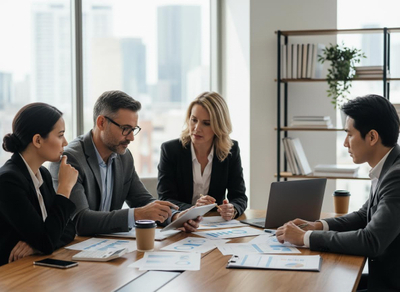 Diverse business team collaborating in office meeting