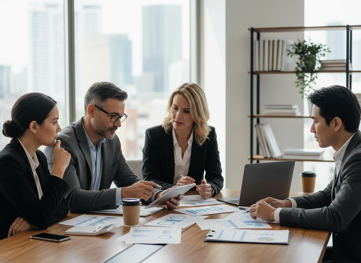 Diverse business team collaborating in office meeting