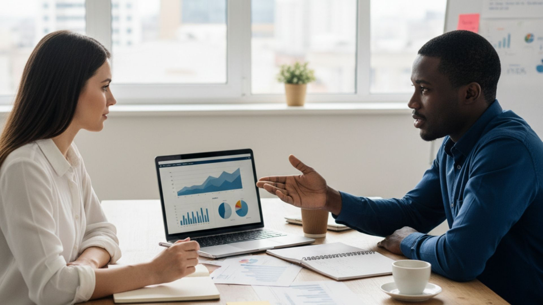 Business owners discussing growth strategies in an office