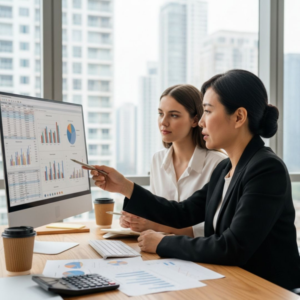 Business owner collaborating with an accountant on financial reports