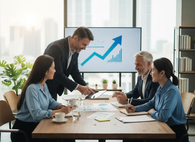 Business professionals discussing growth strategy