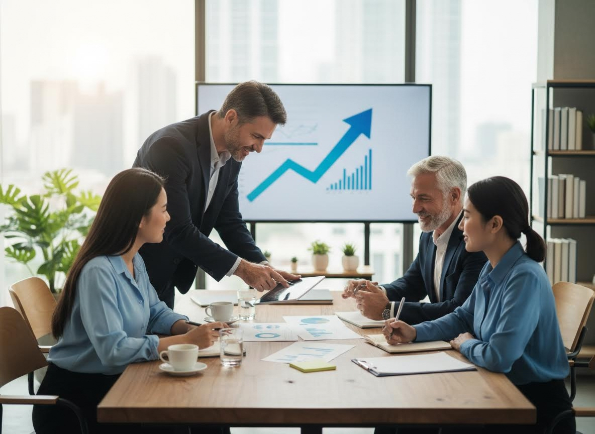 Business professionals discussing growth strategy