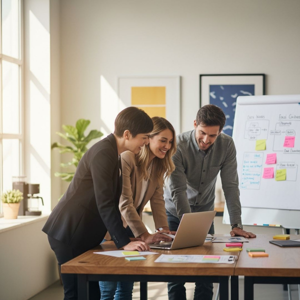 Small business team collaborating on a project