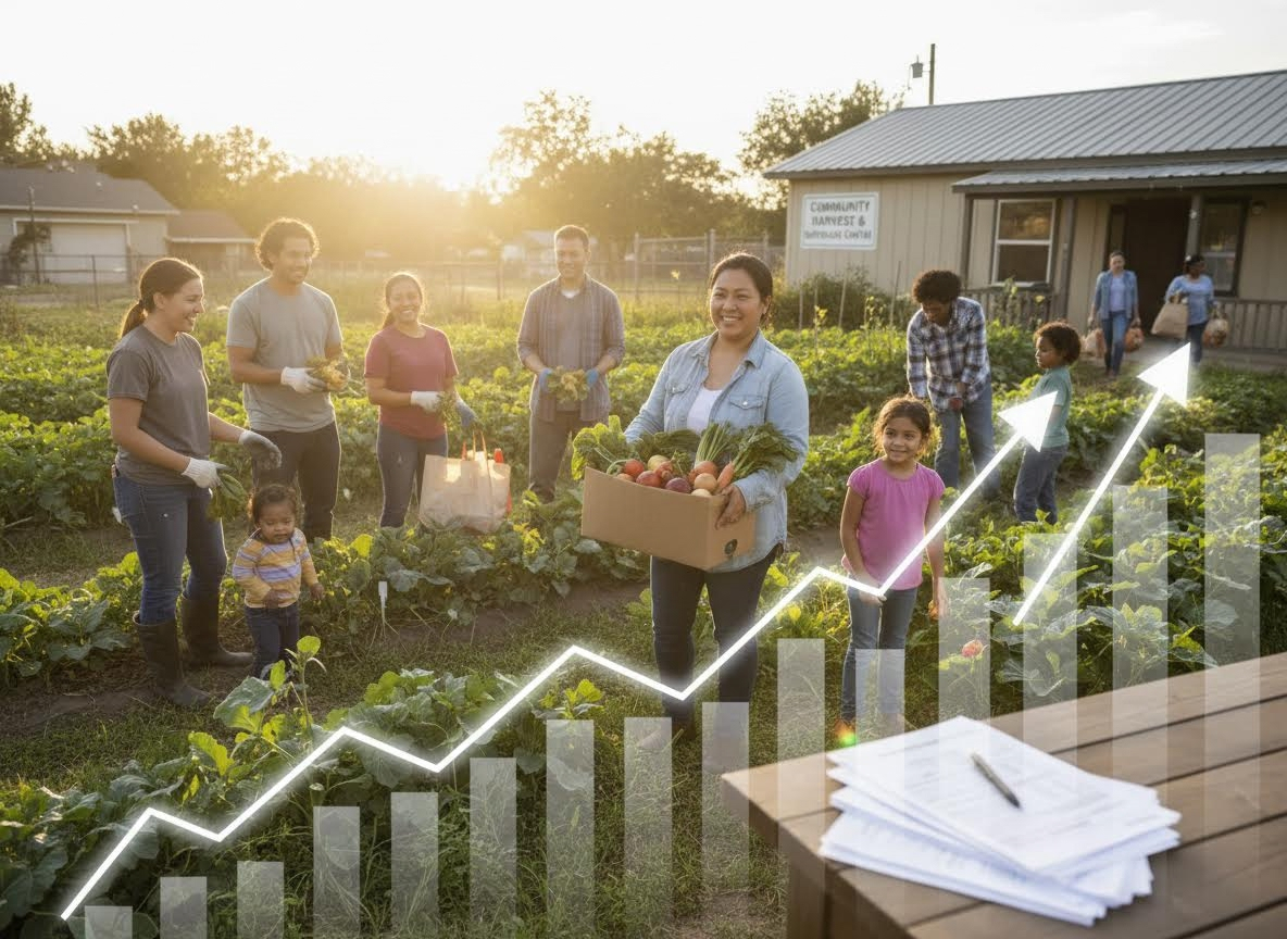 Community Garden Harvest with Growth Chart Overlay