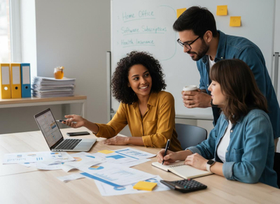 Diverse team collaborating on a business project