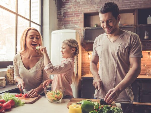 Family cooking  in kitchen