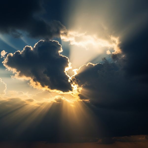 light breaking through dark clouds