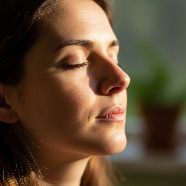 a woman with eyes closed in a meditative state