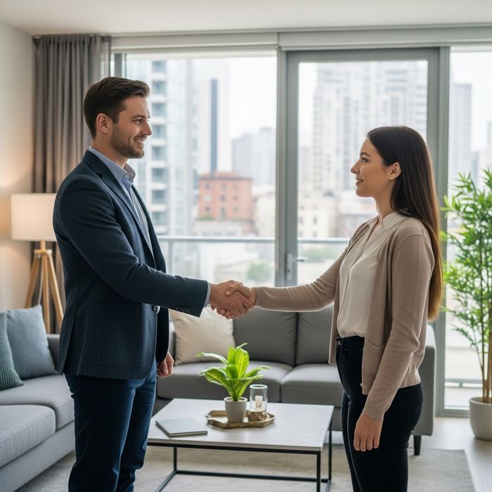 shaking hands with a potential renter