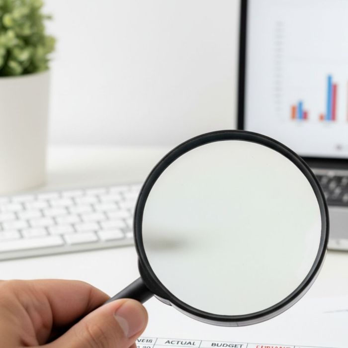 Magnifying glass over budget comparison numbers