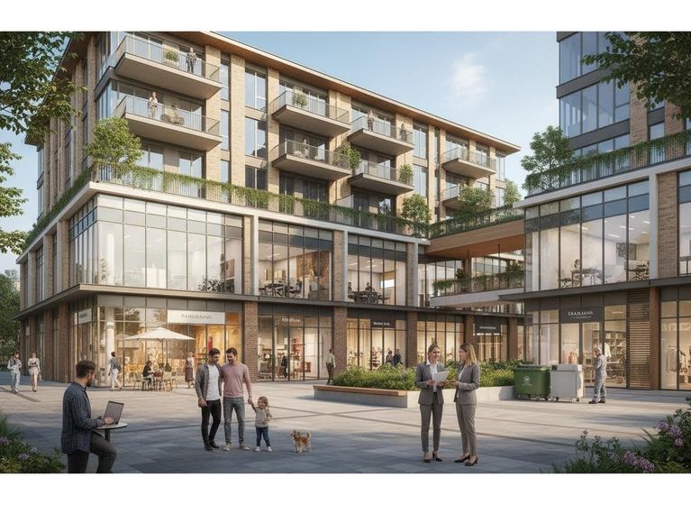 Modern Mixed-Use Urban Development with Retail and Residences
