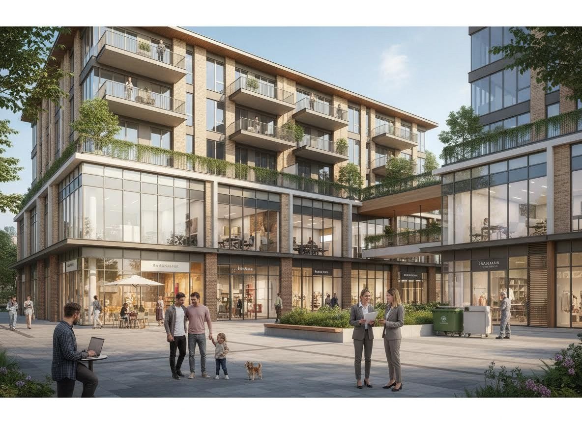 Modern Mixed-Use Urban Development with Retail and Residences