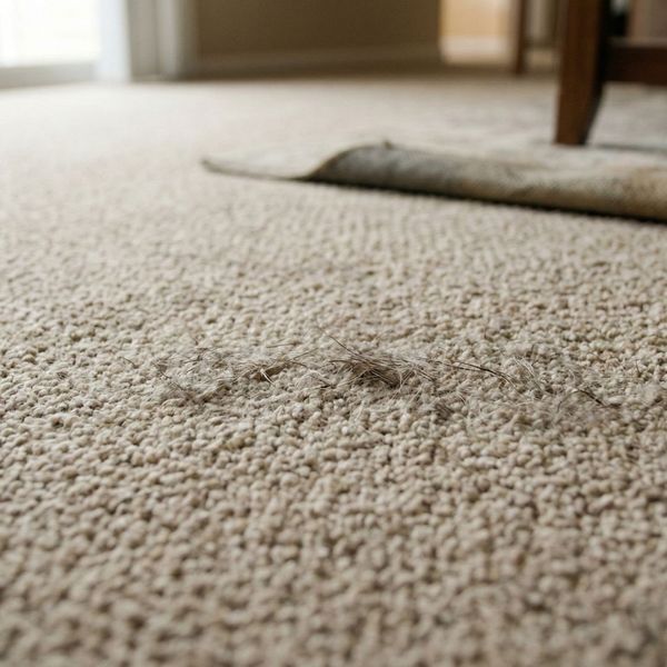 A close-up view shows a pile of extracted dirt and lint gathered from deep within carpet fibers.