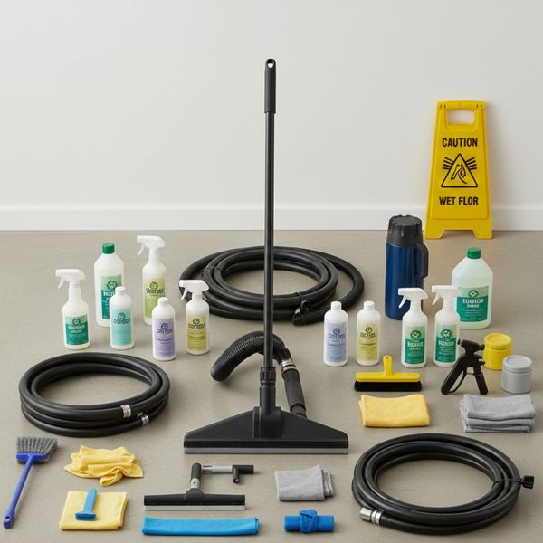 An array of cleaning tools neatly organized, ready for use