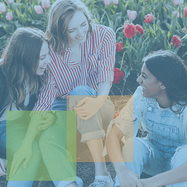 Group of teen girls talking and laughing 