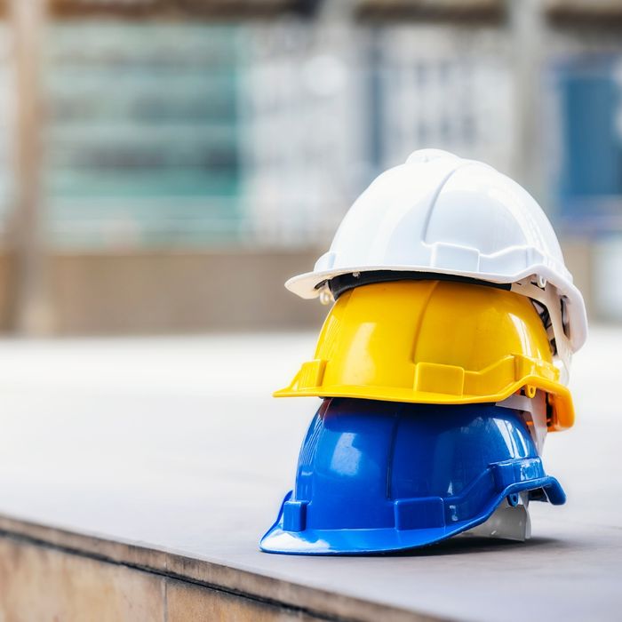 Stack of construction helmets