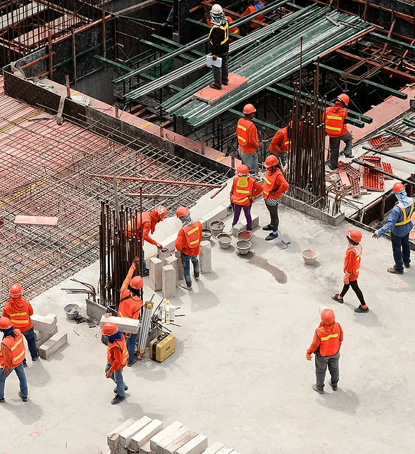 Aerial view of construction workers