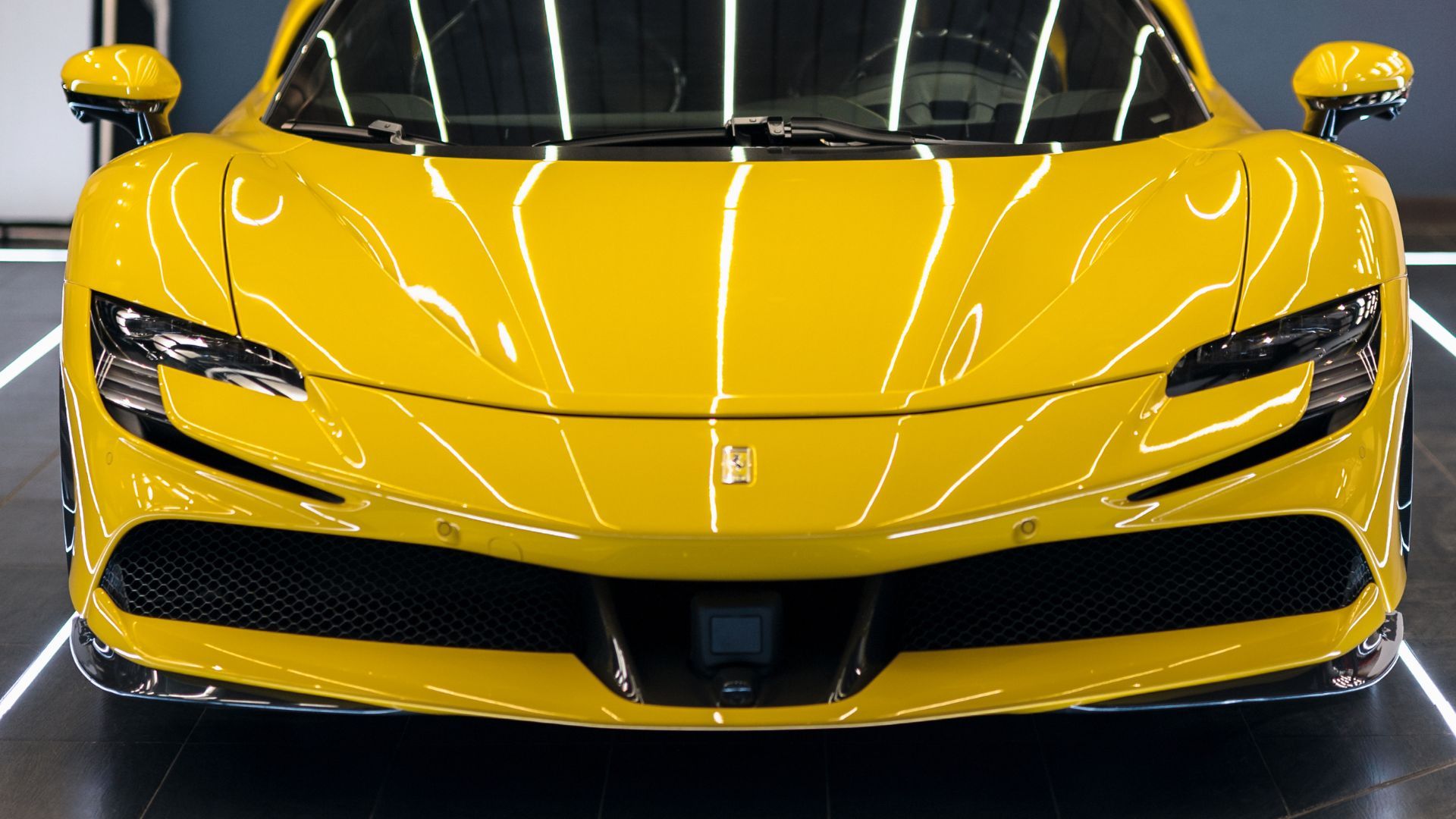 shiny yellow sports car