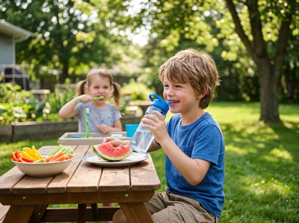 kids eat at a picnic