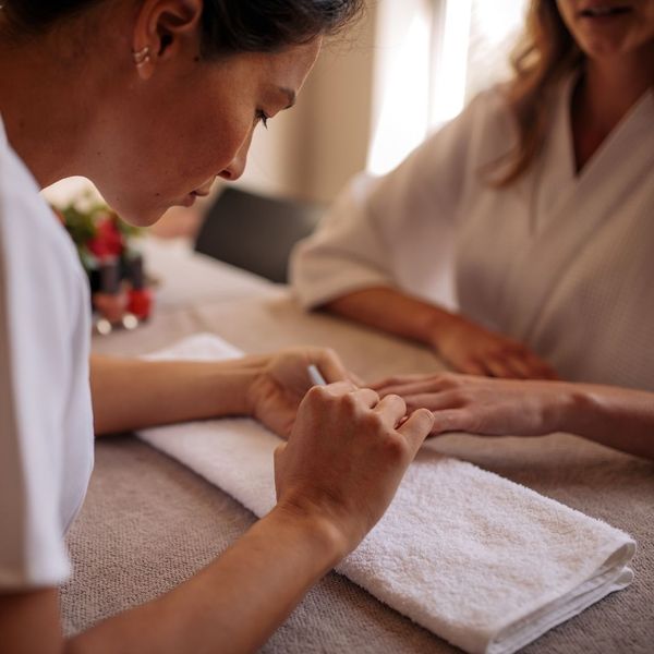 manicure in progress at a spa
