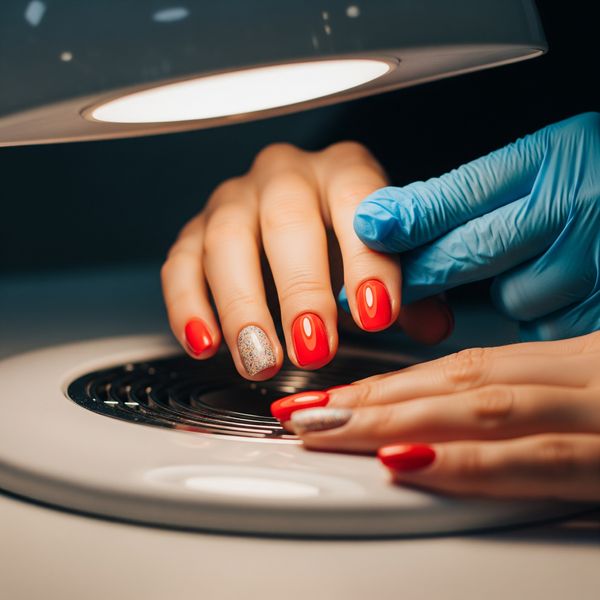 Hand under UV lamp for gel manicure The Best Acrylic Manicure in Aurora CO2.jpeg