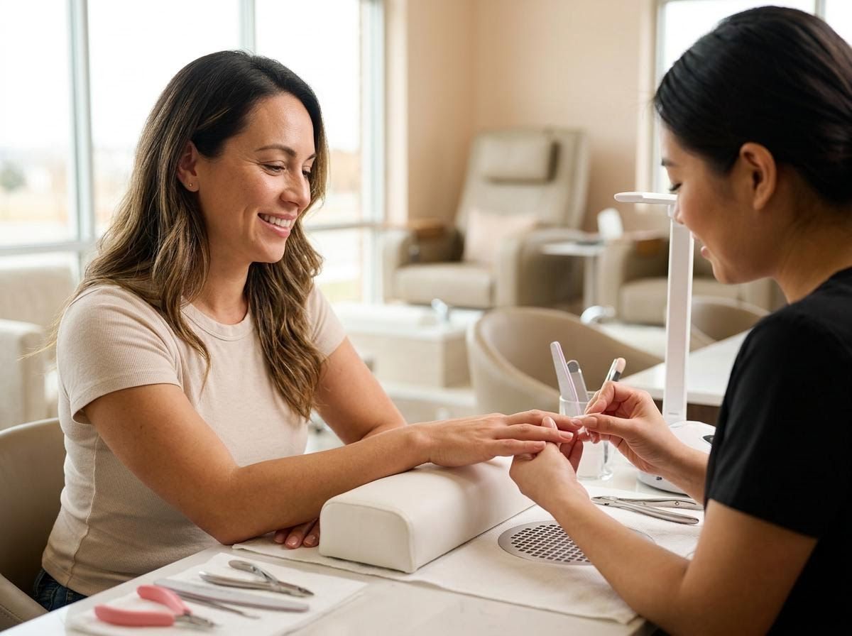 Woman receiving a manicure at a nail salon