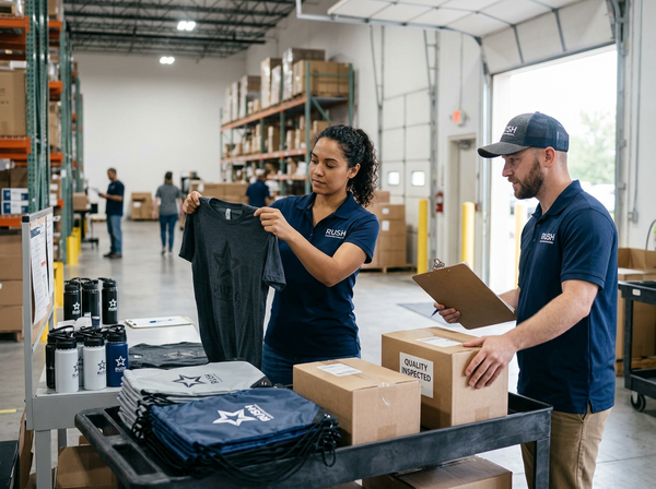 Quality control inspection of branded merchandise in a warehouse