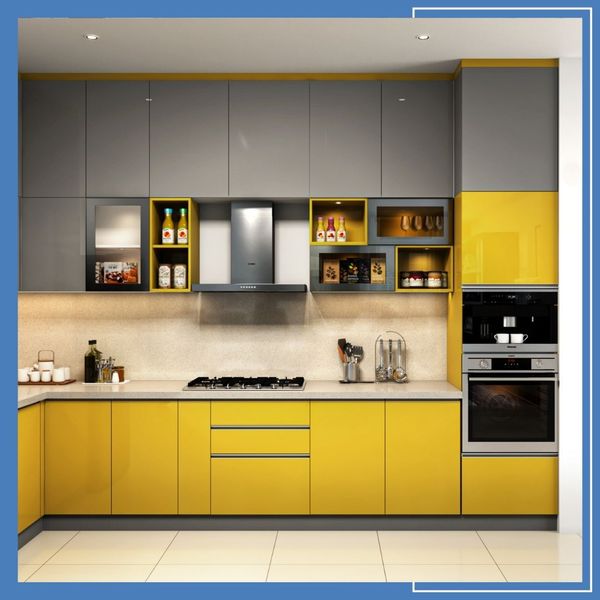 bright yellow acrylic cabinets