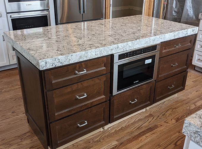 Dark cabinets on a kitchen island