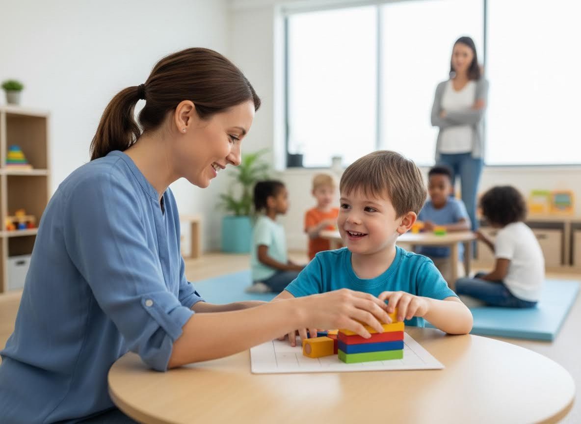 Early Childhood Educator and Child Building Blocks