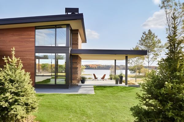 a modern home on a lake