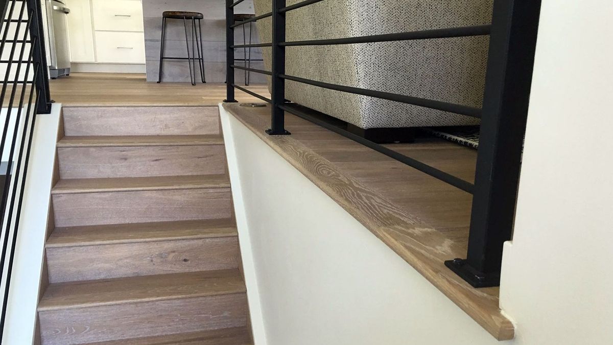 a staircase with wood steps