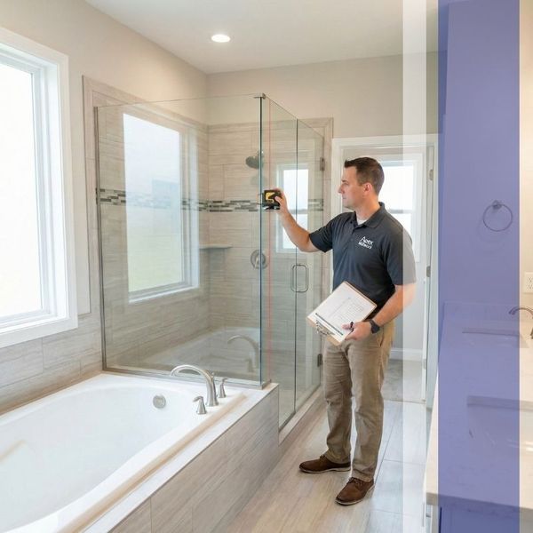 contractor inspecting bathroom remodel