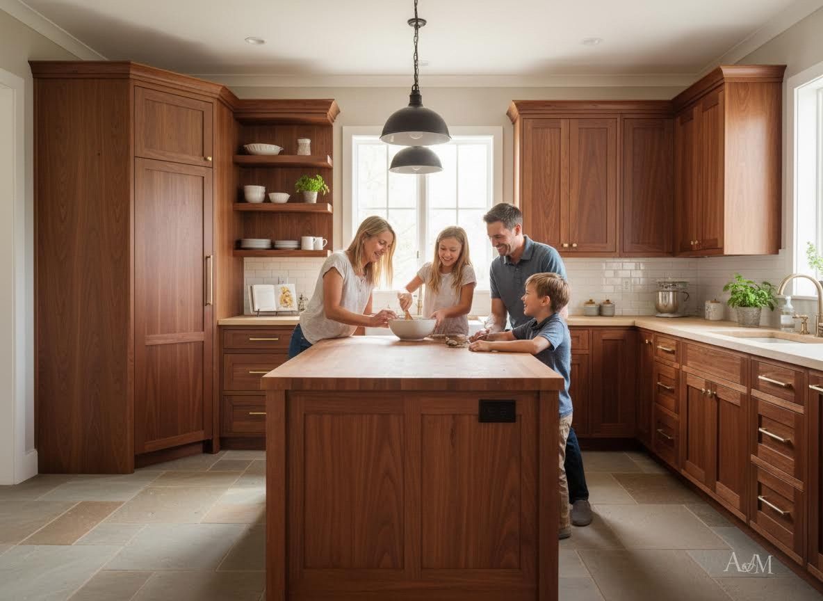 Family Baking in a Walnut Wood Kitchen