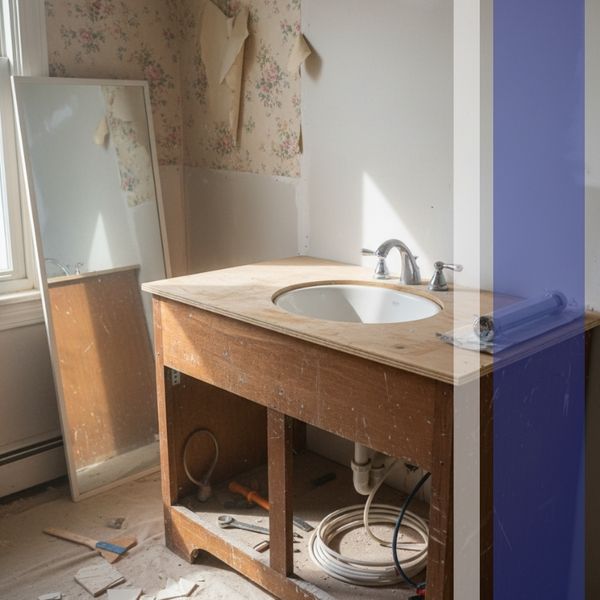 Bathroom vanity under construction