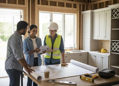 Homeowners Reviewing Kitchen Plans with Construction Manager